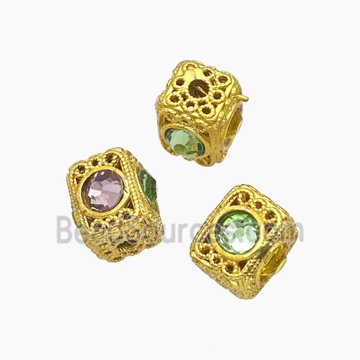 Copper Cuboid Beads Pave Crystal Glass Gold Plated