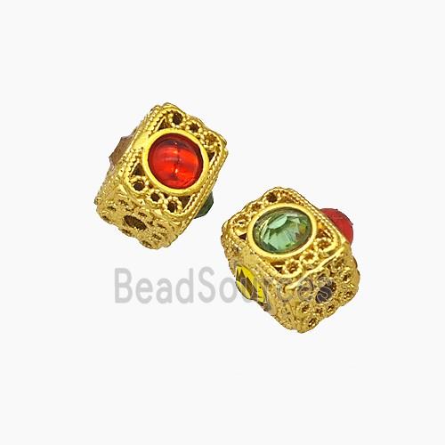 Copper Cuboid Beads Pave Resin Gold Plated