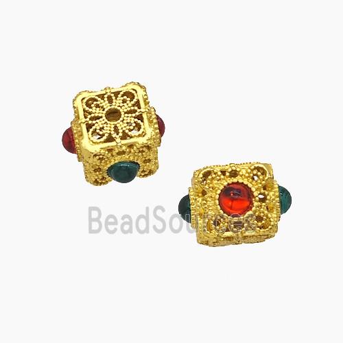 Copper Cube Beads Pave Resin Gold Plated