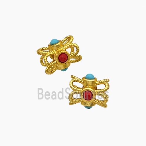 Copper Tube Beads Pave Resin Gold Plated