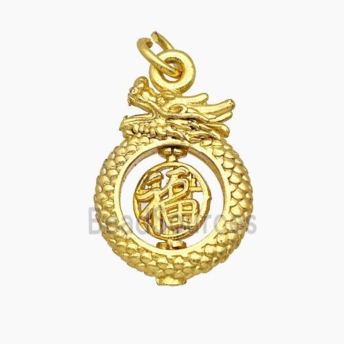 Copper Dragon Pendant Lucky Fu Gold Plated