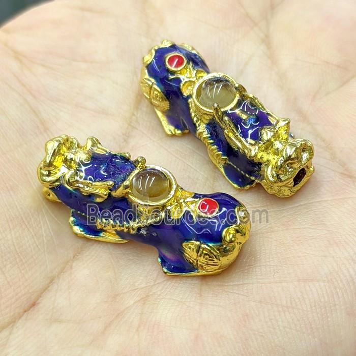 Copper Pixiu Beads Pave Crystal Enamel Large Hole Gold Plated