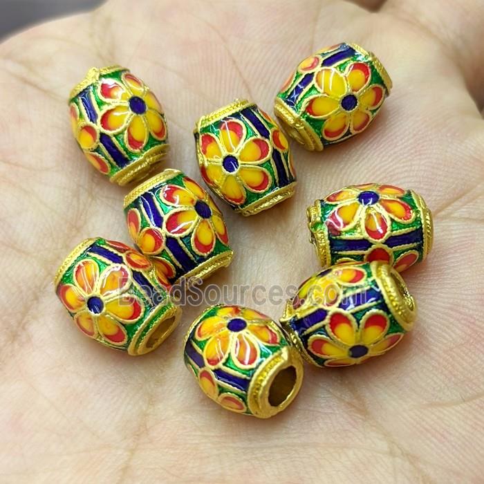 Copper Barrel Beads Painted Large Hole Gold Plated