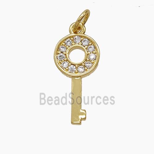 Copper Key Pendant Pave Zirconia 18K Gold Plated
