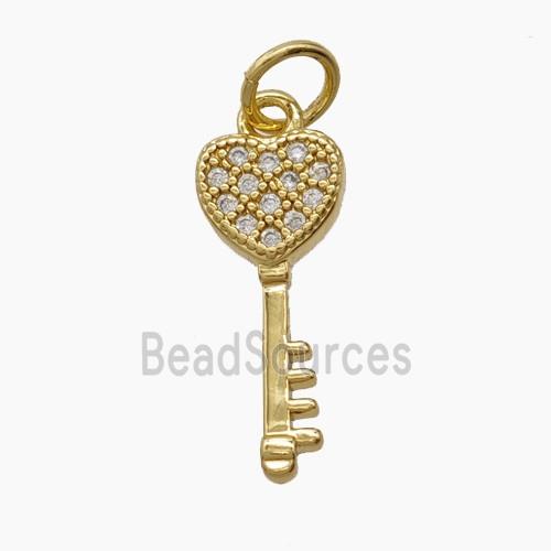 Copper Key Pendant Pave Zirconia 18K Gold Plated