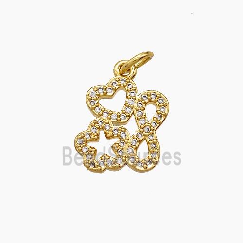 Copper Flower Heart And Infinity Pendant Pave Zirconia 18K Gold Plated