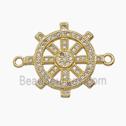 Copper Shipwheel Connector Pave Zirconia 18K Gold Plated