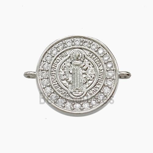 Copper Jesus Connector Pave Zirconia Platinum Plated