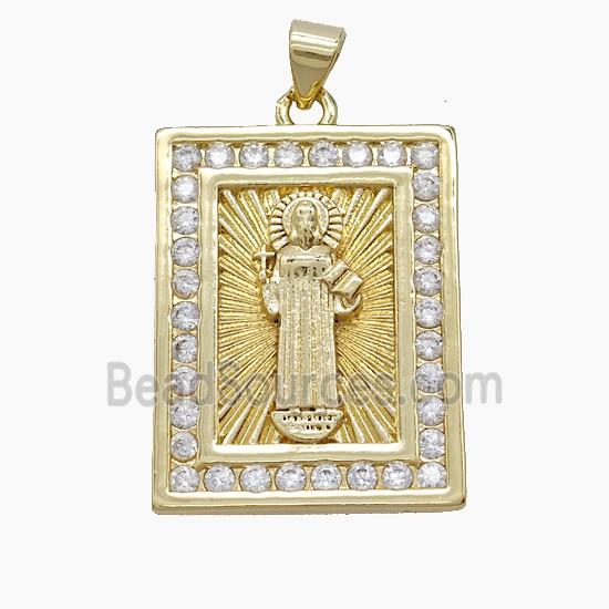 Copper Saint Jude Pendant Pave Zirconia 18K Gold Plated
