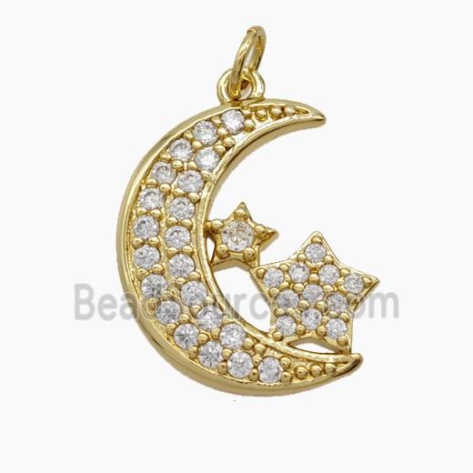 Copper Moon Pendant Pave Zirconia Star 18K Gold Plated