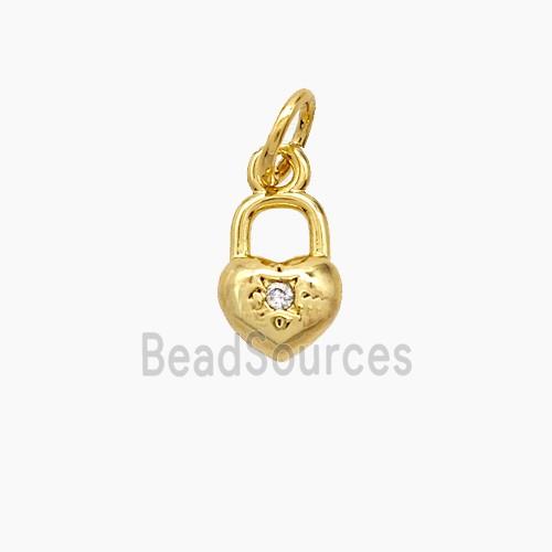 Copper Heart Lock Pendant Pave Zirconia 18K Gold Plated