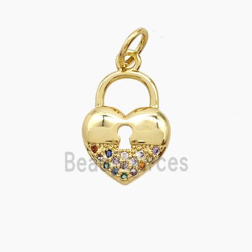 Copper Heart Lock Pendant Pave Zirconia 18K Gold Plated