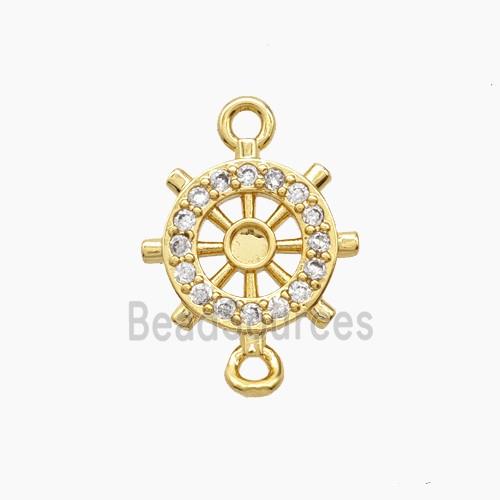 Copper Shipwheel Connector Pave Zirconia 18K Gold Plated
