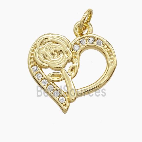 Copper Heart Pendant Pave Zirconia Flower 18K Gold Plated