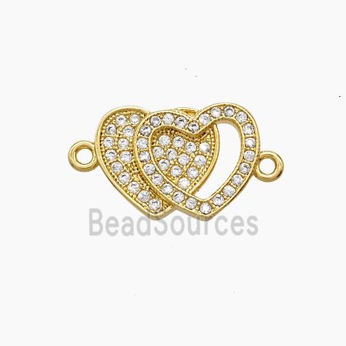 Copper Heart Connector Pave Zirconia 18K Gold Plated