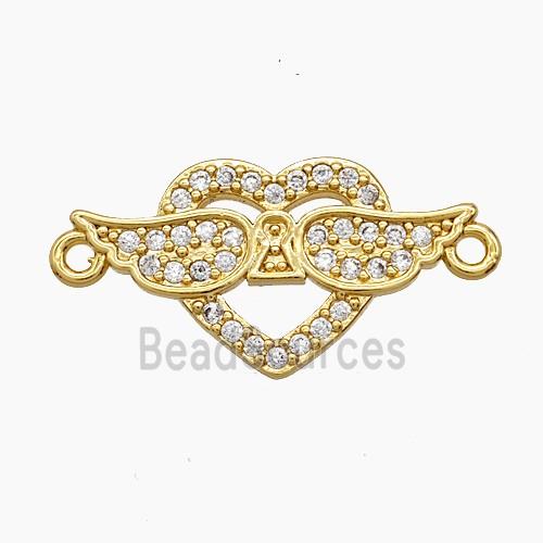 Copper Heart Angelwings Connector Pave Zirconia 18K Gold Plated