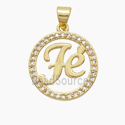 Copper Fe Pendant Pave Zirconia 18K Gold Plated