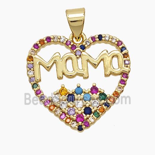 Copper Heart Mama Pendant Pave Multicolor Zirconia 18K Gold Plated