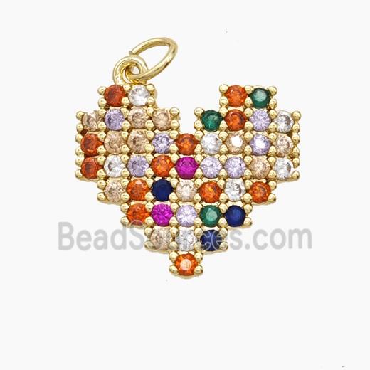 Copper Heart Pendant Pave Multicolor Zirconia 18K Gold Plated