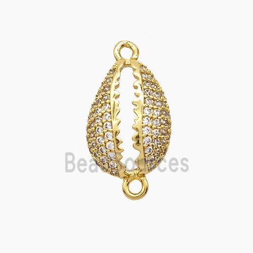 Copper Cowrie Seashell Connector Pave Zirconia 18K Gold Plated