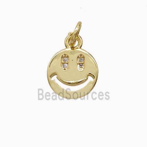 Copper Emoji Pendant Pave Zirconia Smileface 18K Gold Plated
