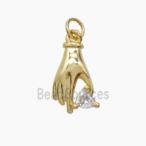Copper Hand Pendant Pave Zirconia 18K Gold Plated