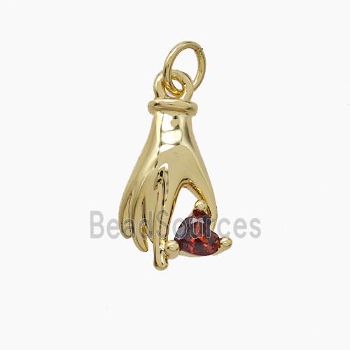 Copper Hand Pendant Pave Zirconia 18K Gold Plated