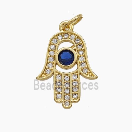 Copper Hamsahand Pendant Pave Zirconia 18K Gold Plated
