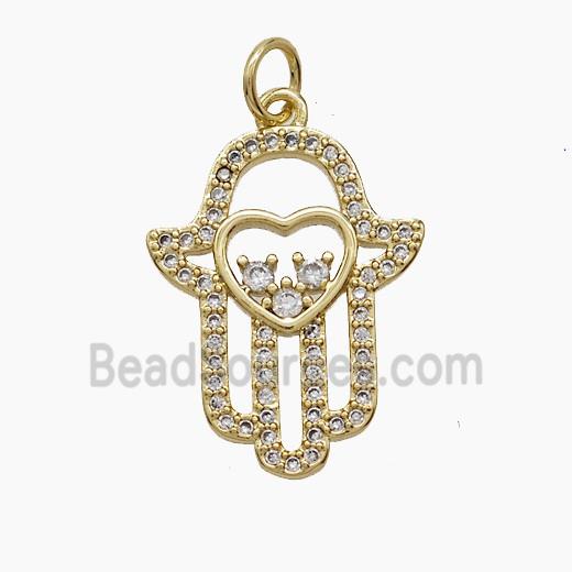 Copper Hamsahand Pendant Pave Zirconia 18K Gold Plated