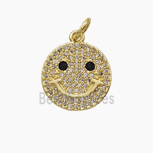 Copper Emoji Pendant Pave Zirconia Smileface 18K Gold Plated