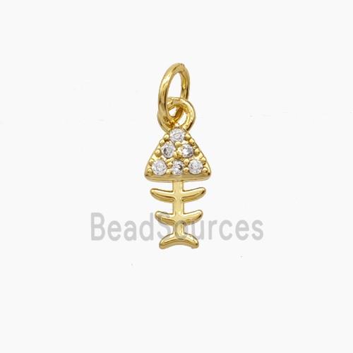 Copper Fishbone Pendant Pave Zirconia 18K Gold Plated