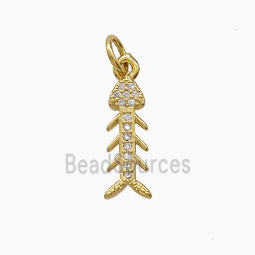 Copper Fishbone Pendant Pave Zirconia 18K Gold Plated