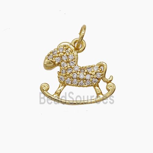 Copper Rocking Horse Pendant Pave Zirconia 18K Gold Plated