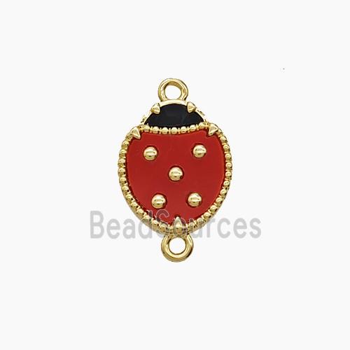 Copper Ladybug Connector Pave Shell Red 18K Gold Plated