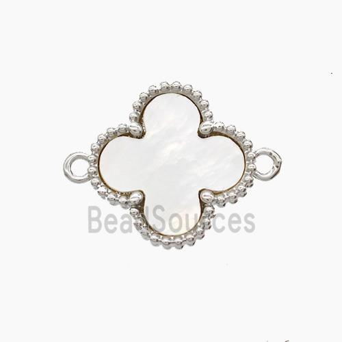 Copper Clover Connector Pave Shell White Platinum Plated