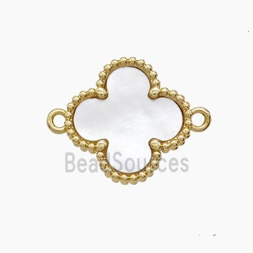 Copper Clover Connector Pave Shell White 18K Gold Plated