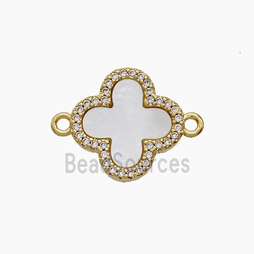 Copper Clover Connector Pave Shell White 18K Gold Plated