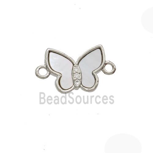Copper Butterfly Connector Pave Shell Platinum Plated