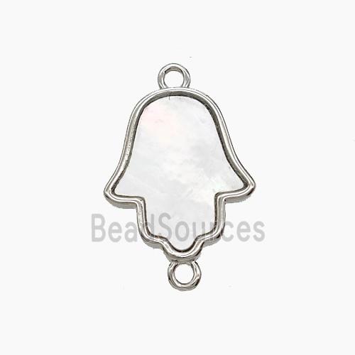 Copper Hamsahand Connector Pave Shell Platinum Plated
