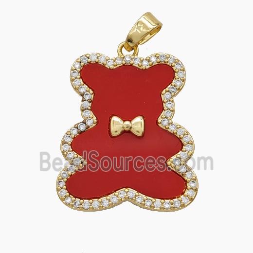 Copper Bear Pendant Pave Zirconia Shell Red 18k Gold Plated