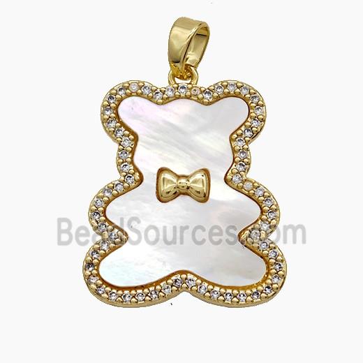 Copper Bear Pendant Pave Zirconia Shell White 18k Gold Plated