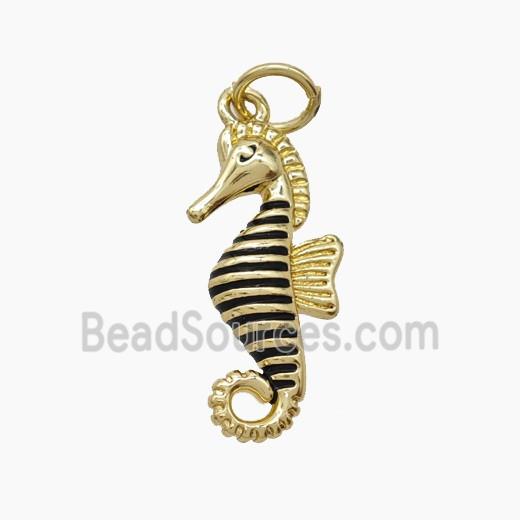 Copper Seahorse Pendant Black Enamel 18K Gold Plated