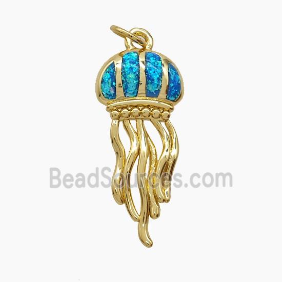 Copper Jellyfish Pendant Pave Blue Fireopal 18K Gold Plated