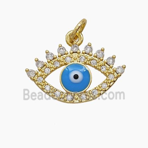 Copper Eye Pendant Pave Zirconia Blue Enamel 18K Gold Plated