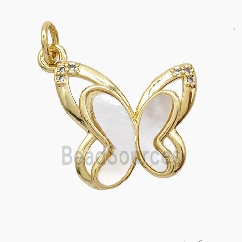Copper Butterfly Pendant Pave Shell 18K Gold Plated