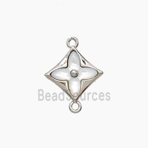 Copper Clover Connector Pave Shell Platinum Plated