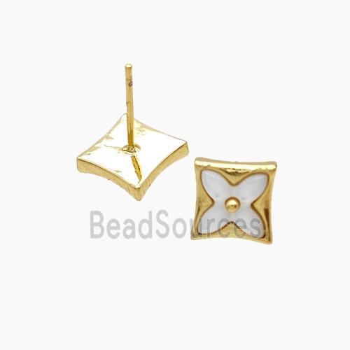 Copper Clover Stud Earrings Pave Shelll 18K Gold Plated