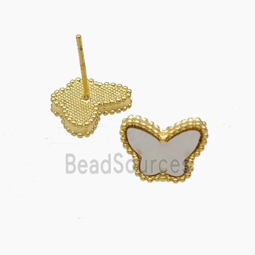 Copper Butterfly Stud Earrings Pave Shell 18K Gold Plated
