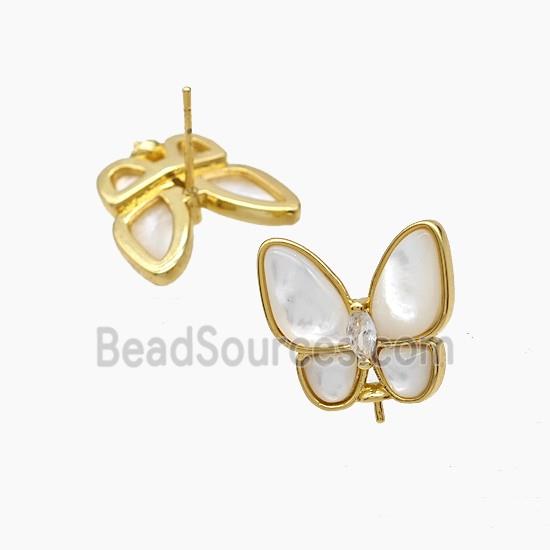 Copper Butterfly Stud Earrings Pave Shell 18K Gold Plated