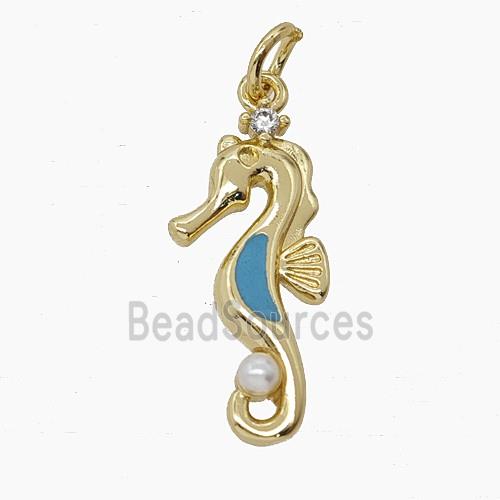 Enamel Copper Pendant Pave Zircon, Gold Plated
